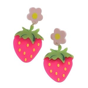 Pink Strawberry Floral Acrylic Dangle Earrings